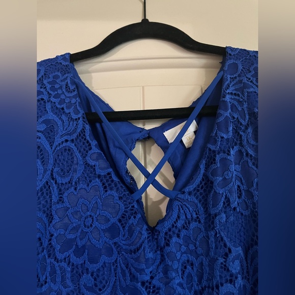 Charming Charlie Blue Floral Lace Sleeveless Shift Mini Dress - Picture 5 of 7